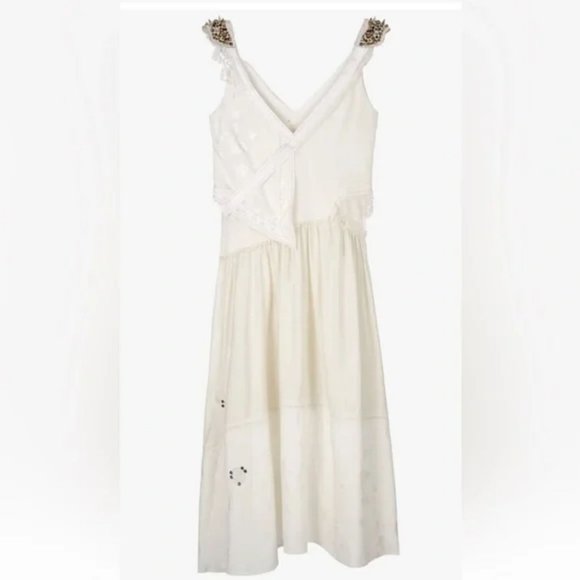 ZARA ATELIER OYSTER WHITE STUDDED BEADED DRESS LIMITED EDITION - Picture 4 of 11